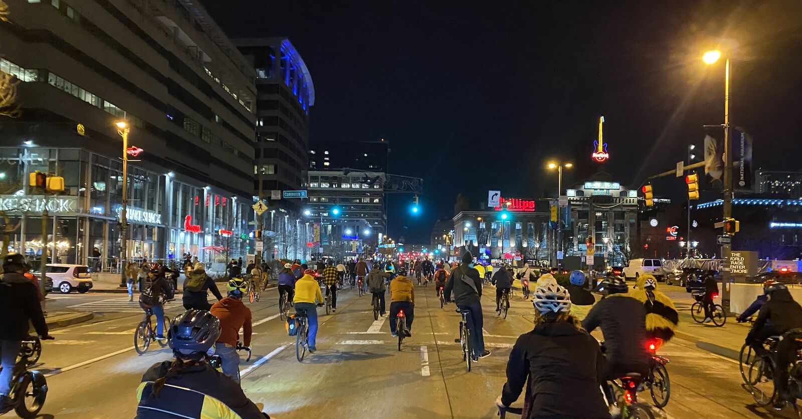 cyclists at night in Baltimore
