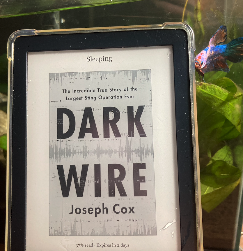 a kobo e-reader with a cover for the book Dark Wire