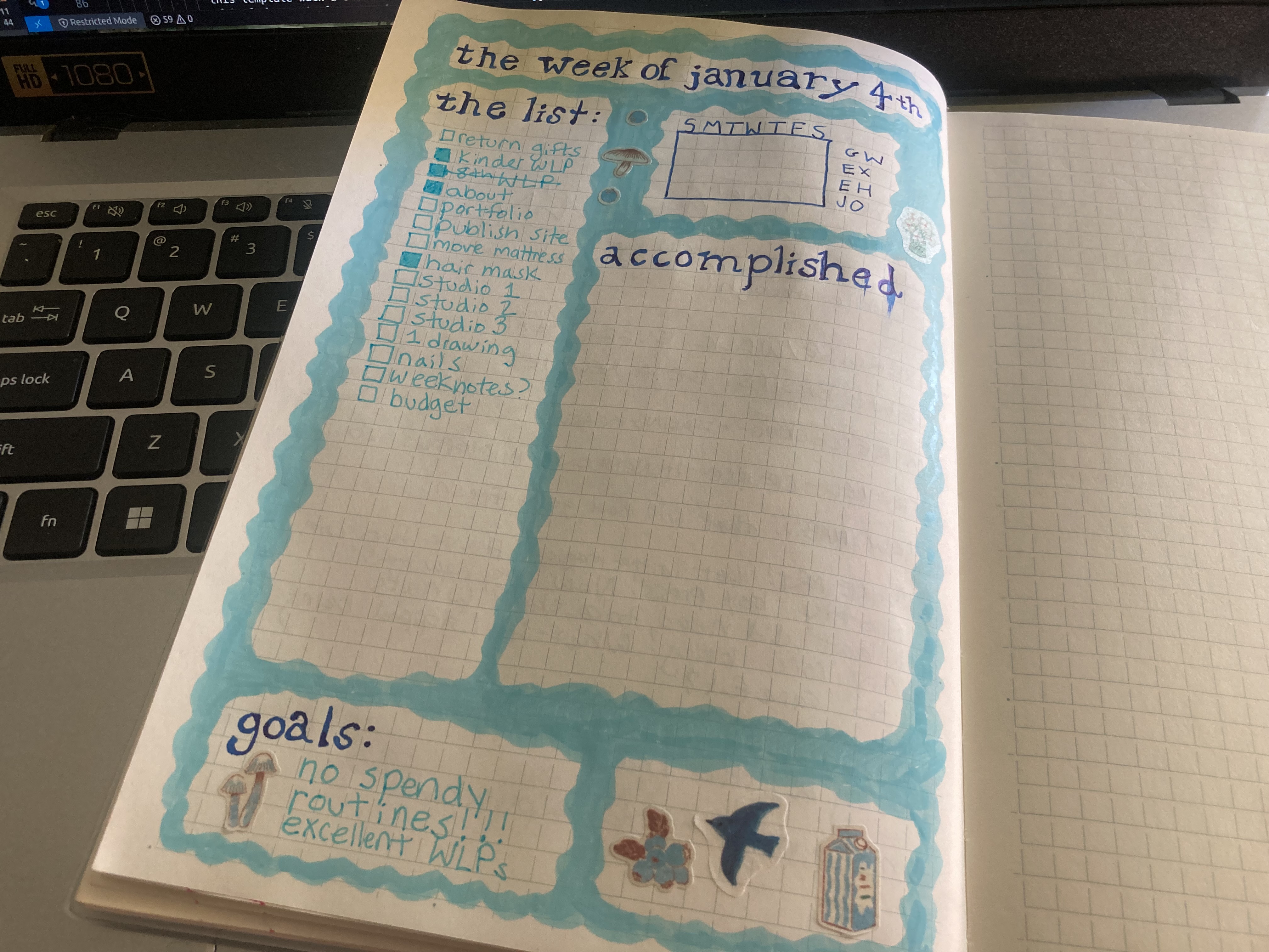 my weekly tasts/to-dos/accomplishments